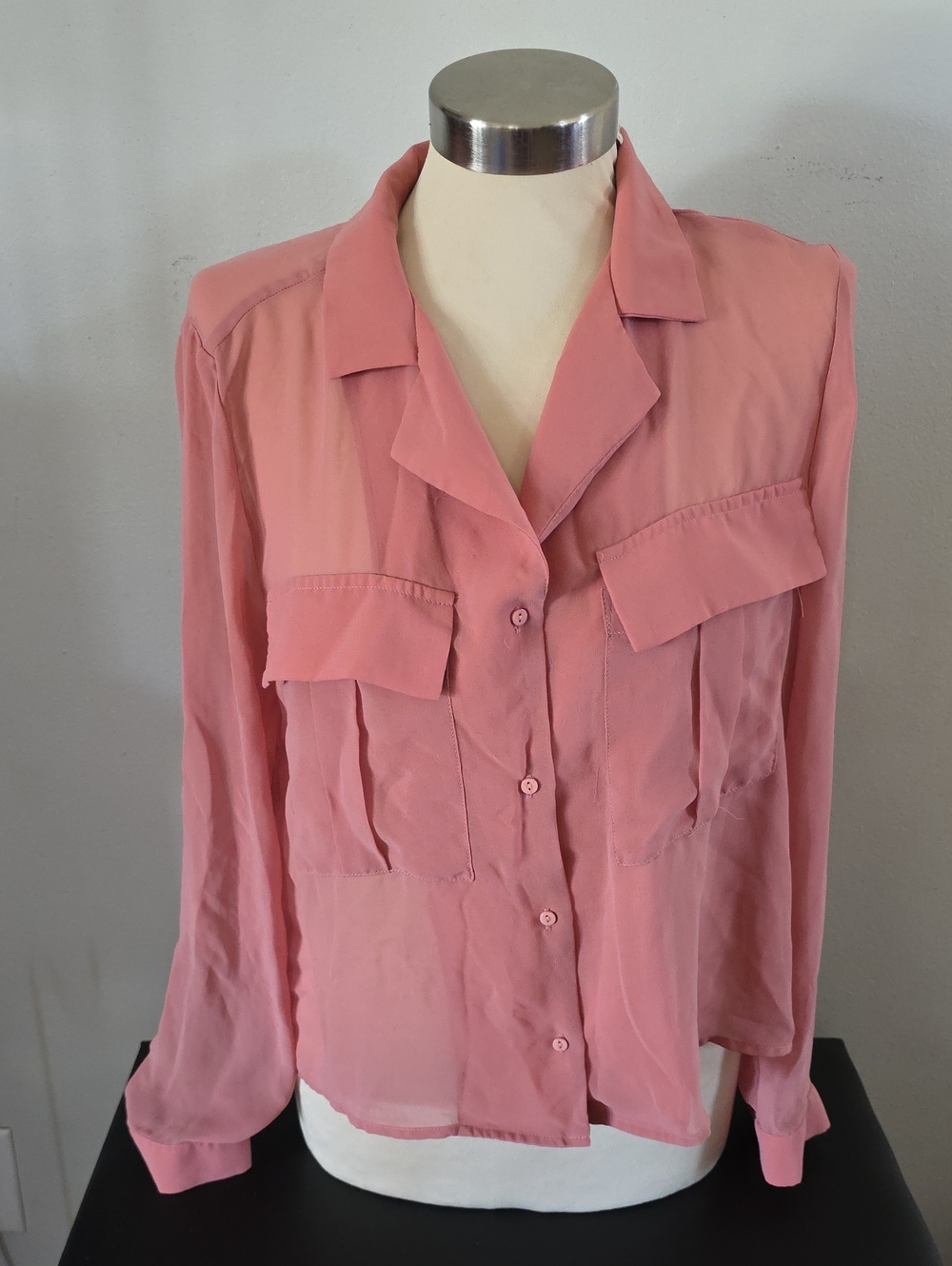 Tahari Dusty Pink Button-Front Pocket Shirt